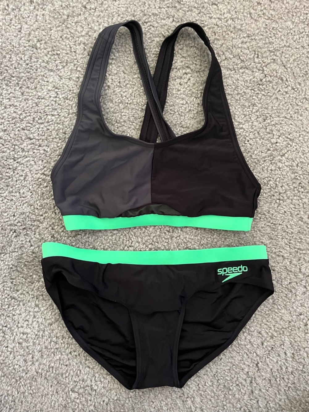 Speedo Black & Neon Green Athletic Two-Piece Swim Bikini